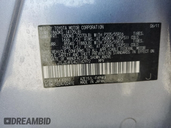 2012 Scion xB with VIN JTLZE4FE4C1142972, listed as a Copart auction lot 54974165 with 184,238 mi miles and Salvage Title. Bid and sale history available at DreamBid. Image 12.