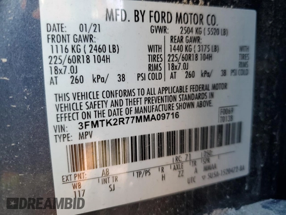 2021 Ford Mustang Mach-E California Route 1 with VIN 3FMTK2R77MMA09716, listed as a Copart auction lot 88366315 with 29,501 mi miles and Salvage Title. Bid and sale history available at DreamBid. Image 13.