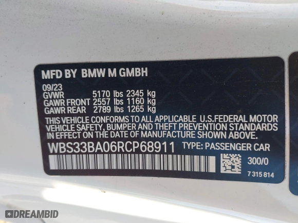 2024 BMW M4 Competition xDrive with VIN WBS33BA06RCP68911, listed as a IAAI auction lot 41166456 with 11,081 mi miles. Bid and sale history available at carsss.com. Image 9.