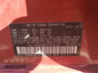 2019 Subaru Impreza Special Sports with VIN 4S3GKAM65K3605288, listed as a Copart auction lot 54661485 with 20,135 mi miles and Salvage title. Bid and sale history available at DreamBid. Image 12.