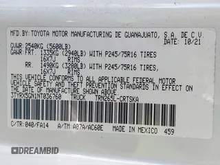 2022 Toyota Tacoma SR with VIN 3TYRX5GN1NT036760, listed as a IAAI auction lot 40435091 with 50,107 mi miles and . Bid and sale history available at DreamBid. Image 9.