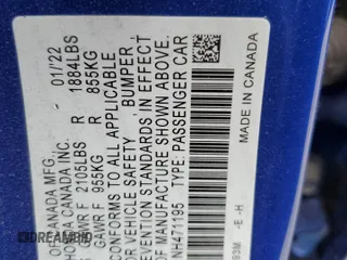2022 Honda Civic Si with VIN 2HGFE1E51NH471195, listed as a Copart auction lot 53160375 with 26,032 mi miles and Salvage Title. Bid and sale history available at DreamBid. Image 12.