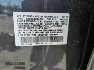 2013 Honda Pilot EX-L with VIN 5FNYF4H61DB056554, listed as a Copart auction lot 52036745 with 171,173 mi miles and Clean Title. Bid and sale history available at carsss.com. Image 13.