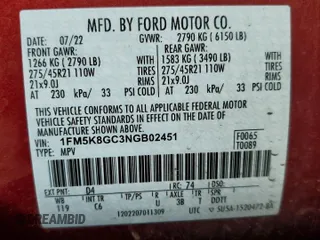 2022 Ford Explorer ST with VIN 1FM5K8GC3NGB02451, listed as a Copart auction lot 54717345 with 48,599 mi miles and Salvage Title. Bid and sale history available at carsss.com. Image 13.