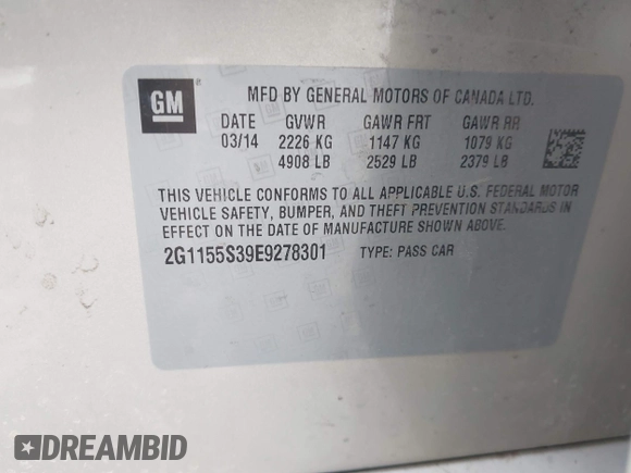2014 Chevrolet Impala LTZ with VIN 2G1155S39E9278301, listed as a IAAI auction lot 41165311 with 147,034 mi miles and . Bid and sale history available at DreamBid. Image 9.