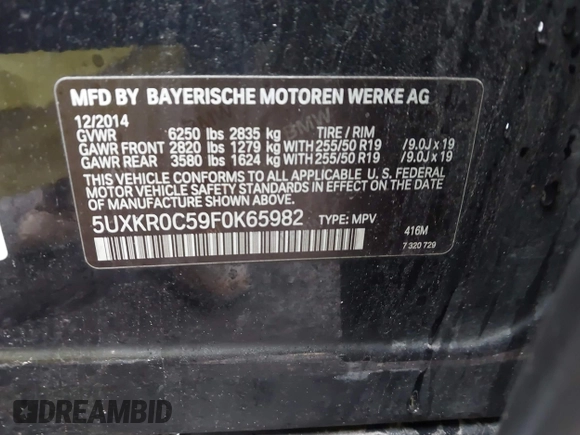 2015 BMW X5 xDrive35i z VIN 5UXKR0C59F0K65982, wystawiony jako IAAI lot #41827942 z przebiegiem 81 019 mil mil oraz . Historia ofert i sprzedaży dostępna na DreamBid. Obrazek 9.
