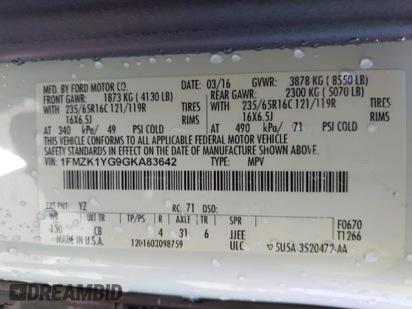 2016 Ford Transit Passenger XL с VIN 1FMZK1YG9GKA83642, выставлен на аукционе IAAI как лот 42417571 с пробегом 185 998 миль миль и . История ставок и продаж доступна на DreamBid. Изображение 9.
