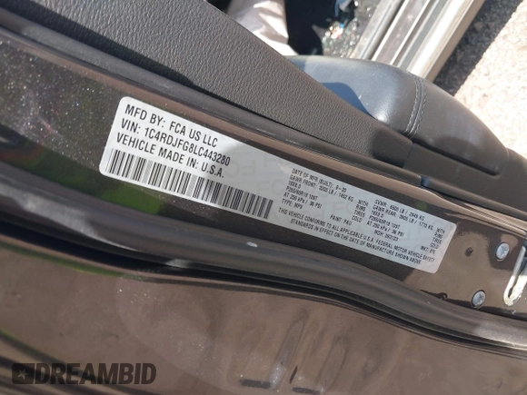 2020 Dodge Durango Pursuit with VIN 1C4RDJFG8LC443280, listed as a IAAI auction lot 42394332 with Not provided miles and . Bid and sale history available at DreamBid. Image 9.
