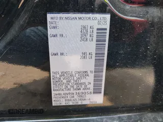 2025 Nissan Altima SV with VIN 1N4BL4DV9SN369058, listed as a IAAI auction lot 42180142 with 2,087 mi miles and . Bid and sale history available at DreamBid. Image 9.
