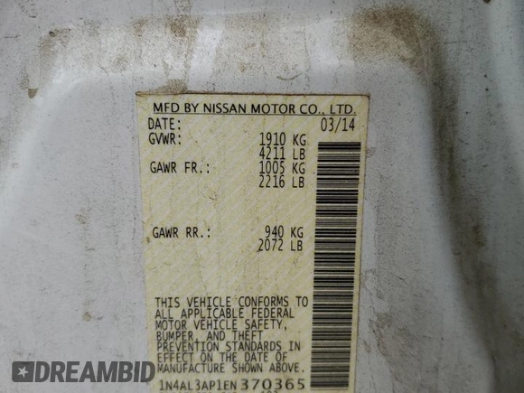 2014 Nissan Altima 2.5 with VIN 1N4AL3AP1EN370365, listed as a Copart auction lot 51656195 with 217,503 mi miles and Salvage Title. Bid and sale history available at carsss.com. Image 14.