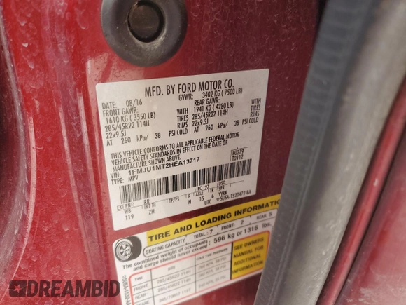 2017 Ford Expedition Platinum with VIN 1FMJU1MT2HEA13717, listed as a Copart auction lot 45651025 with 114,340 mi miles and Salvage title. Bid and sale history available at DreamBid. Image 14.