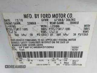 2011 Ford F-150 XL with VIN 1FTMF1CM0BKD13092, listed as a IAAI auction lot 41862251 with 260,937 mi miles. Bid and sale history available at carsss.com. Image 9.