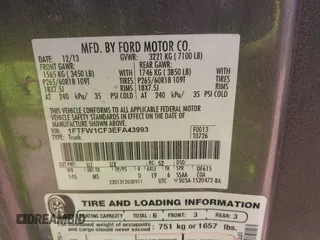 2014 Ford F-150 XL с VIN 1FTFW1CF3EFA43993, выставлен на аукционе IAAI как лот 42206788 с пробегом 159 080 миль миль и . История ставок и продаж доступна на DreamBid. Изображение 9.