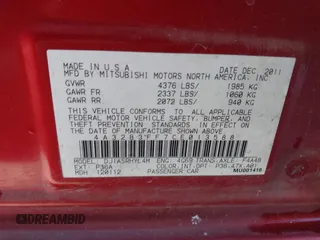 2012 Mitsubishi Galant ES with VIN 4A32B3FF7CE013588, listed as a IAAI auction lot 41659345 with 197,680 mi miles and . Bid and sale history available at DreamBid. Image 9.