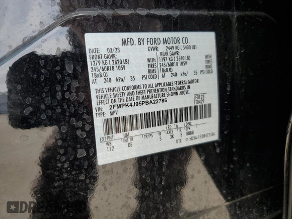 2023 Ford Edge SEL z VIN 2FMPK4J95PBA22786, wystawiony jako Copart lot #55786155 z przebiegiem 28 222 mil mil oraz Szkoda całkowita • Salvage title. Historia ofert i sprzedaży dostępna na DreamBid. Obrazek 13.