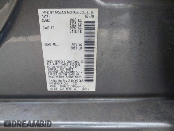 2020 Nissan Altima S с VIN 1N4BL4BV6LC260508, выставлен на аукционе IAAI как лот 42236401 с пробегом 39 863 миль миль и . История ставок и продаж доступна на DreamBid. Изображение 9.