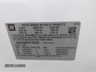 2015 Chevrolet Equinox LT with VIN 2GNALCEK1F1153787, listed as a IAAI auction lot 41891895 with 111,807 mi miles. Bid and sale history available at carsss.com. Image 9.