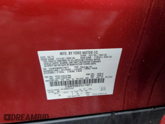 2015 Ford Taurus SEL с VIN 1FAHP2H83FG174011, выставлен на аукционе Copart как лот 59014435 с пробегом 72 676 миль миль и Чистый • Clean title. История ставок и продаж доступна на DreamBid. Изображение 13.