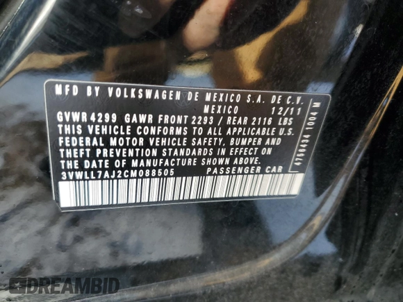 2012 Volkswagen Jetta TDI w/Premium with VIN 3VWLL7AJ2CM088505, listed as a Copart auction lot 88690415 with 106,623 mi miles and Salvage title. Bid and sale history available at DreamBid. Image 14.
