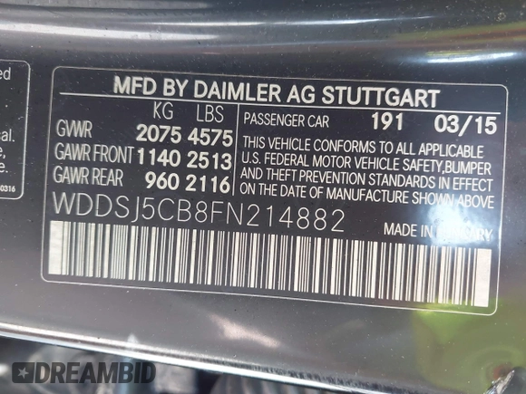 2015 Mercedes-Benz CLA 45 AMG with VIN WDDSJ5CB8FN214882, listed as a IAAI auction lot 42076375 with Not provided miles and . Bid and sale history available at DreamBid. Image 9.