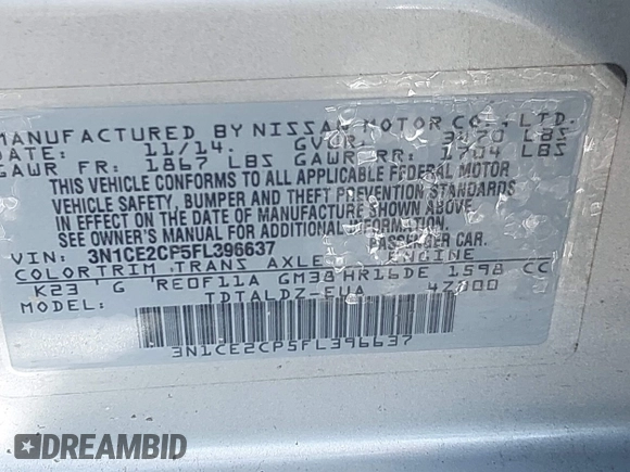 2015 Nissan Note SV with VIN 3N1CE2CP5FL396637, listed as a IAAI auction lot 42168525 with 145,546 mi miles and . Bid and sale history available at DreamBid. Image 9.