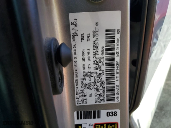 2019 Toyota Tacoma 4WD SR5 with VIN 3TMDZ5BN0KM078758, listed as a Copart auction lot 48088105 with 47,058 mi miles and Salvage Title. Bid and sale history available at carsss.com. Image 15.