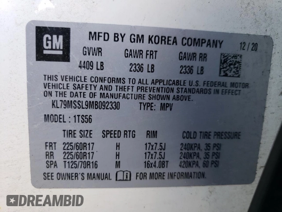 2021 Chevrolet TrailBlazer ACTIV with VIN KL79MSSL9MB092330, listed as a Copart auction lot 49345655 with 65,245 mi miles and Salvage Title. Bid and sale history available at DreamBid. Image 14.