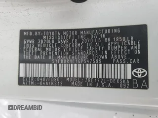 2016 Toyota Corolla L z VIN 5YFBURHE1GP547599, wystawiony jako Copart lot #56486405 z przebiegiem 90 908 mil mil oraz Szkoda całkowita • Salvage title. Historia ofert i sprzedaży dostępna na DreamBid. Obrazek 12.