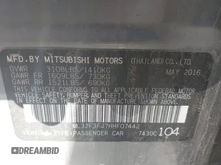 2017 Mitsubishi Mirage ES z VIN ML32F3FJ7HHF07442, wystawiony jako IAAI lot #42119494 z przebiegiem 72 123 mil mil oraz . Historia ofert i sprzedaży dostępna na DreamBid. Obrazek 9.
