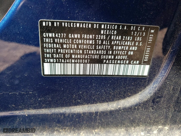 2014 Volkswagen Jetta Sedan SE w/Connectivity with VIN 3VWD17AJ4EM400367, listed as a Copart auction lot 47878765 with 142,452 mi miles and Salvage Title. Bid and sale history available at carsss.com. Image 12.