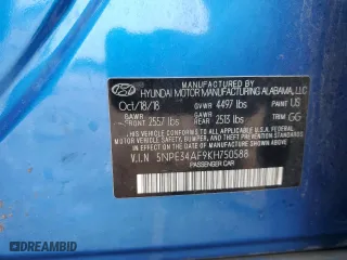 2019 Hyundai Sonata Sport with VIN 5NPE34AF9KH750588, listed as a Copart auction lot 44385125 with 0 mi miles and Salvage Title. Bid and sale history available at carsss.com. Image 14.