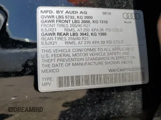 2018 Audi SQ5 Prestige with VIN WA1C4AFYXJ2203241, listed as a Copart auction lot 50470474 with 50,369 mi miles and . Bid and sale history available at DreamBid. Image 12.