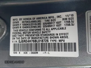 2011 Honda CR-V EX-L with VIN 5J6RE4H76BL018726, listed as a IAAI auction lot 40691195 with 167,006 mi miles. Bid and sale history available at carsss.com. Image 9.