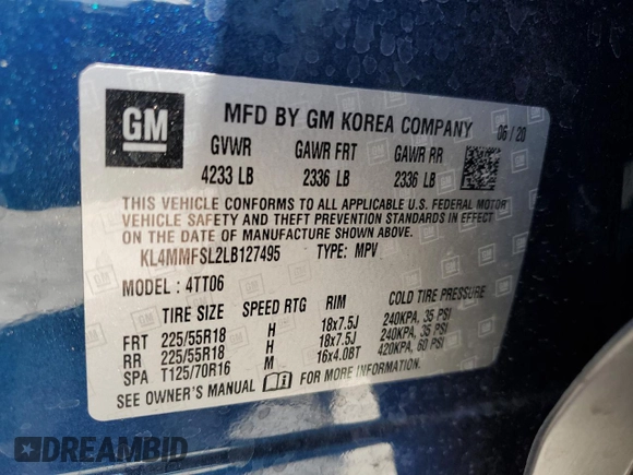 2020 Buick Encore GX Essence with VIN KL4MMFSL2LB127495, listed as a Copart auction lot 61805015 with 67,222 mi miles and Salvage title. Bid and sale history available at DreamBid. Image 12.