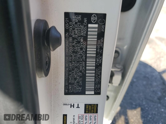 2021 Toyota Prius L Eco z VIN JTDKAMFU4M3145800, wystawiony jako Copart lot #59180285 z przebiegiem 33 991 mil mil oraz Czysty tytuł • Clean title. Historia ofert i sprzedaży dostępna na DreamBid. Obrazek 12.