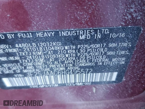 2017 Subaru Forester with VIN JF2SJAAC6HG495572, listed as a Copart auction lot 41979785 with 133,836 mi miles and Salvage title. Bid and sale history available at DreamBid. Image 13.