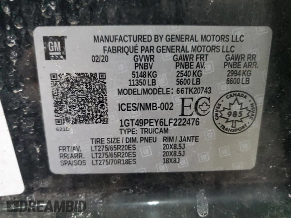 2020 GMC Sierra 2500HD AT4 z VIN 1GT49PEY6LF222476, wystawiony jako Copart lot #43934995 z przebiegiem 67 939 mil mil oraz Czysty tytuł • Clean title. Historia ofert i sprzedaży dostępna na DreamBid. Obrazek 14.