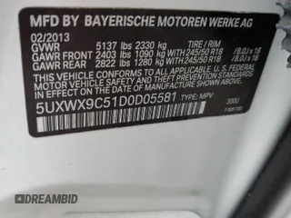 2013 BMW X3 xDrive28i with VIN 5UXWX9C51D0D05581, listed as a Copart auction lot 50946505 with 120,451 mi miles and Clean Title. Bid and sale history available at carsss.com. Image 13.