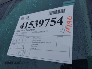 2018 Toyota Highlander Hybrid Limited with VIN 5TDDGRFH2JS039556, listed as a IAAI auction lot 41539754 with 71,924 mi miles and . Bid and sale history available at DreamBid. Image 17.
