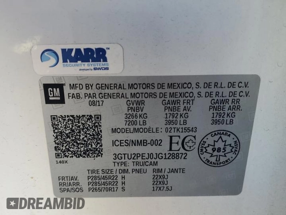 2018 GMC Sierra 1500 Denali z VIN 3GTU2PEJ0JG128872, wystawiony jako Copart lot #42257025 z przebiegiem 110 182 mil mil oraz Szkoda całkowita • Salvage title. Historia ofert i sprzedaży dostępna na DreamBid. Obrazek 15.