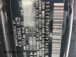 2023 Kia Sorento S with VIN 5XYRL4LC4PG242564, listed as a Copart auction lot 48753475 with 32,874 mi miles and Salvage Title. Bid and sale history available at DreamBid. Image 15.