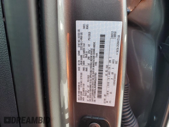 2024 Ford F-150 Lightning XLT with VIN 1FTVW3LK8RWG23783, listed as a Copart auction lot 58359625 with 5,864 mi miles and Salvage title. Bid and sale history available at DreamBid. Image 13.