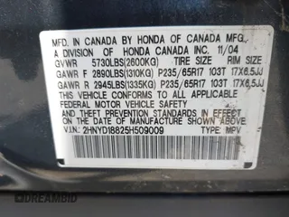 2005 Acura MDX Touring z VIN 2HNYD18825H509009, wystawiony jako IAAI lot #42121184 z przebiegiem Nie podano mil oraz . Historia ofert i sprzedaży dostępna na DreamBid. Obrazek 9.