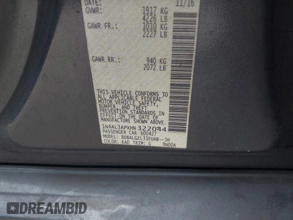 2017 Nissan Altima S z VIN 1N4AL3APXHN322044, wystawiony jako IAAI lot #42238594 z przebiegiem 97 744 mil mil oraz . Historia ofert i sprzedaży dostępna na DreamBid. Obrazek 9.