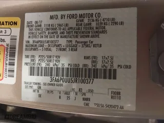 2018 Ford Fusion Hybrid S with VIN 3FA6P0UU5JR100377, listed as a IAAI auction lot 41300284 with 108,936 mi miles. Bid and sale history available at carsss.com. Image 9.