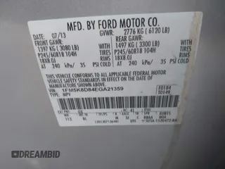2014 Ford Explorer XLT with VIN 1FM5K8D84EGA21359, listed as a IAAI auction lot 42166860 with 191,004 mi miles and . Bid and sale history available at carsss.com. Image 9.