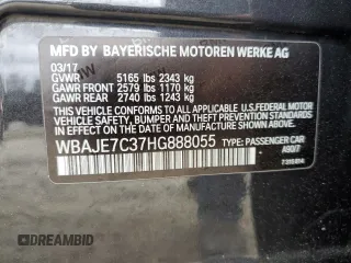 2017 BMW 5 Series 540i xDrive with VIN WBAJE7C37HG888055, listed as a Copart auction lot 51471245 with Not provided miles and Salvage title. Bid and sale history available at DreamBid. Image 12.