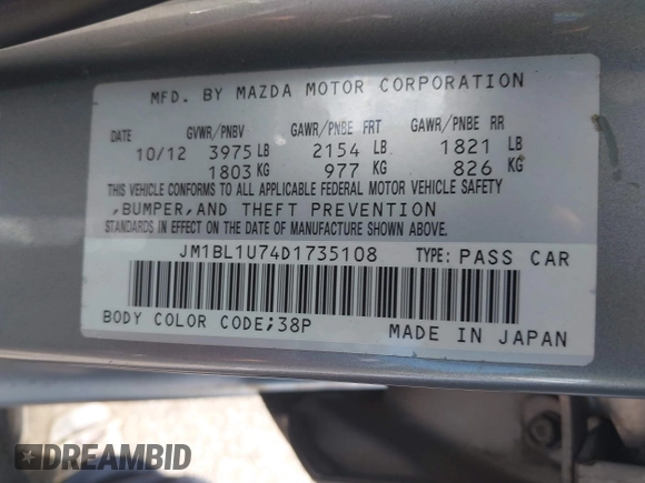 2013 Mazda 3 i Sport z VIN JM1BL1U74D1735108, wystawiony jako IAAI lot #42138724 z przebiegiem 114 856 mil mil oraz . Historia ofert i sprzedaży dostępna na DreamBid. Obrazek 9.