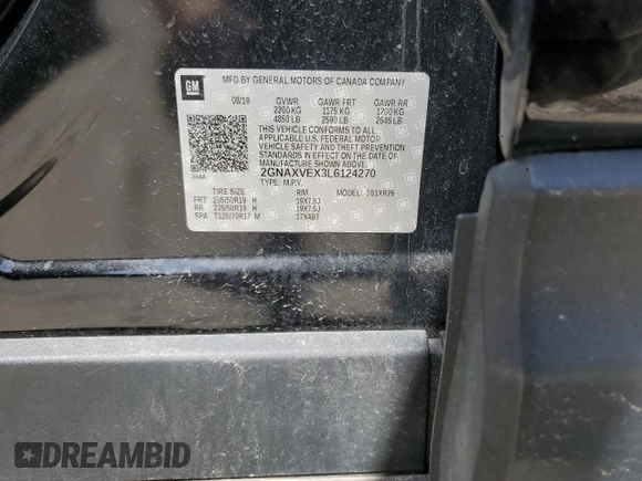 2020 Chevrolet Equinox LT z VIN 2GNAXVEX3L6124270, wystawiony jako Copart lot #53181565 z przebiegiem 43 230 mil mil oraz Szkoda całkowita • Salvage title. Historia ofert i sprzedaży dostępna na DreamBid. Obrazek 13.