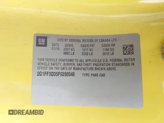 2015 Chevrolet Camaro LT with VIN 2G1FF3D35F9298048, listed as a IAAI auction lot 41649182 with 90,097 mi miles. Bid and sale history available at carsss.com. Image 9.